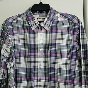 Barbour Tailored Fit Cotton Collard Long Sleeve Plaid Oxford Check Shirt MEDIUM